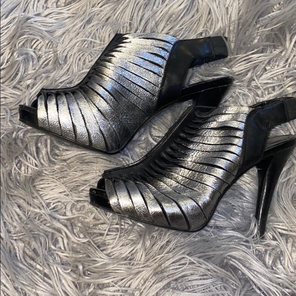 Bcbg black and silver heels